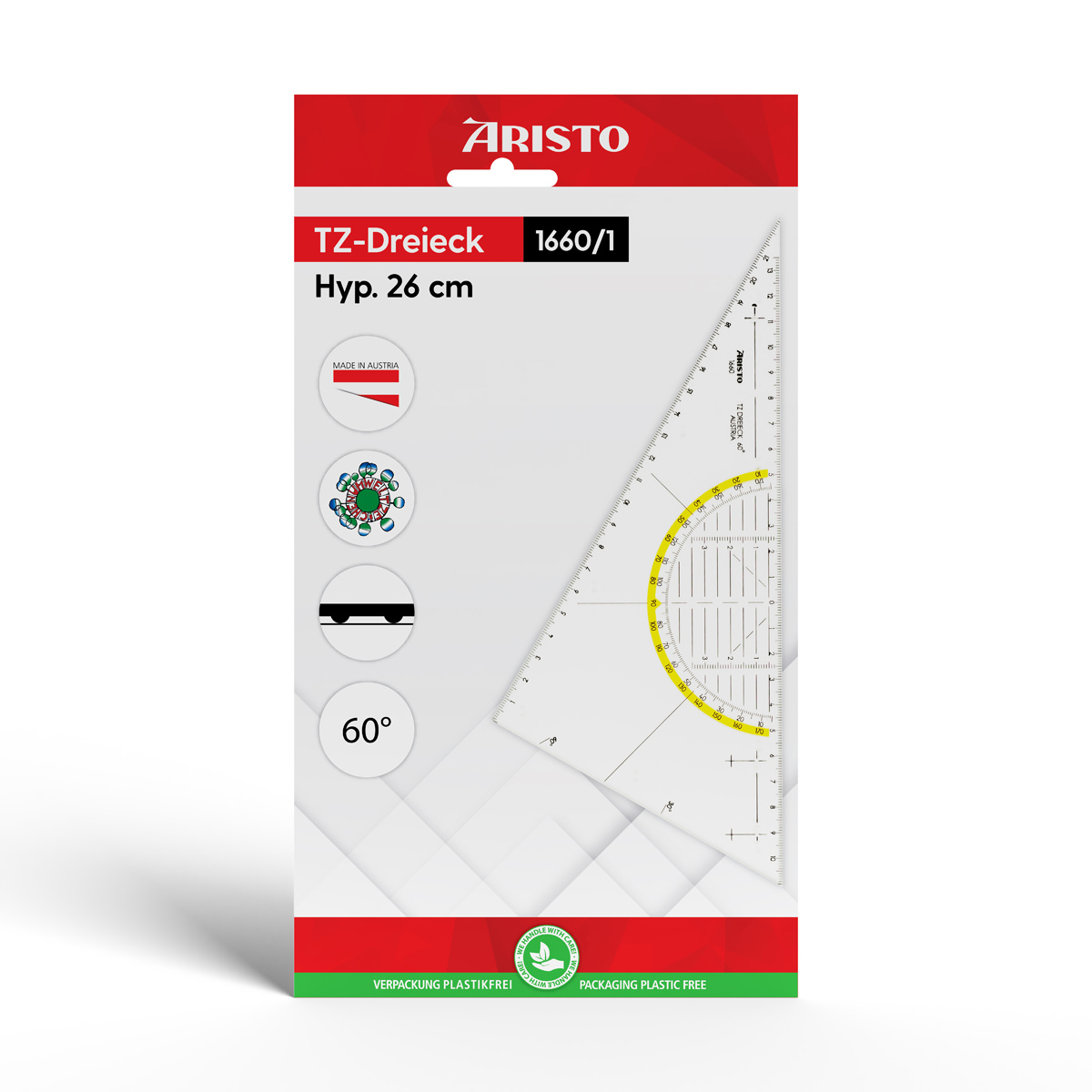 Aristo TZ-Dreieck 26 cm ungleichschenklig 60 Grad Winkel, ohne Facette 