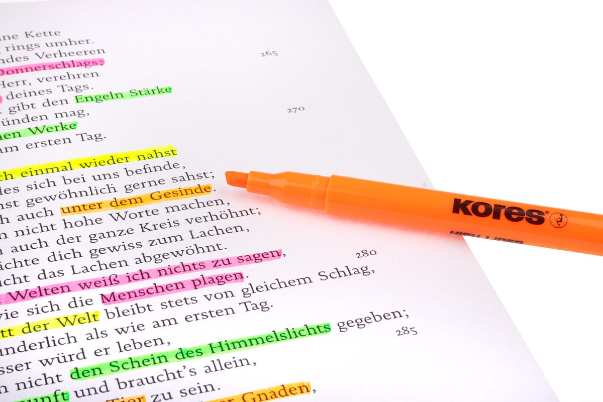 Kores High Liner Set Textmarker mit Keilspitze ca. 1 - 4mm, grün, pink, gelb und orange 