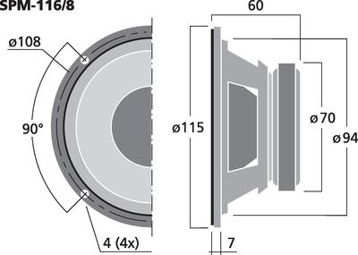 MONACOR SPM-116/8 Hi-Fi-Tiefmitteltöner, 40 W, 8 O