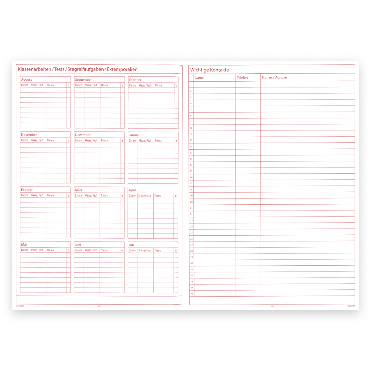 DynaTech × TimeTEX System-Schulplaner A4-Plus 2026/2027 mit 4 Lesebänder, Hardcover und Einstecktasche