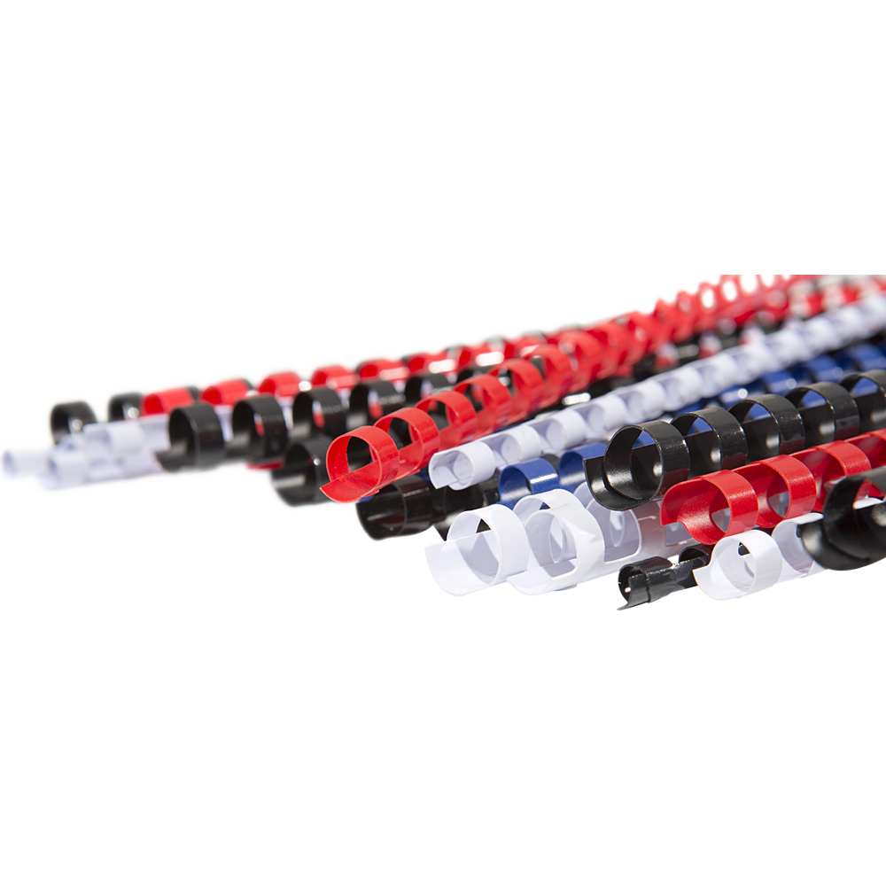 Genie 11099 Spiralbinderücken / 5x 6mm weiß / 5x 8mm blau / 5x. 10mm rot / 5x 12mm schwarz farbiges Sortiment / Inhalt: 20 Stück