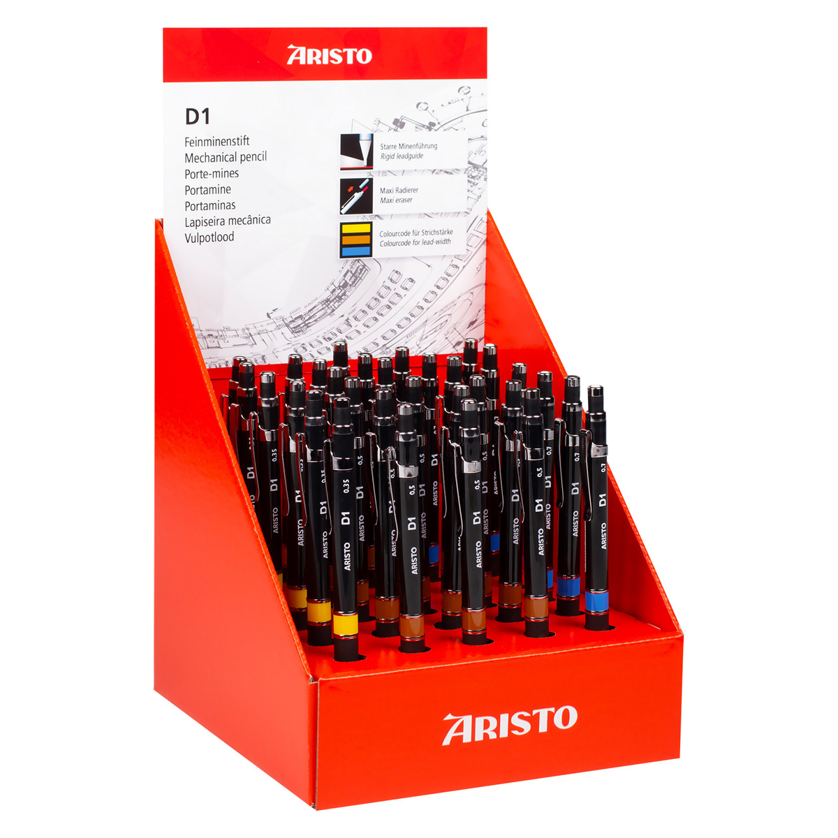 Aristo Feinminenstift D1 schwarz 30er Display 0,35/0,5/0,7 mm sort. 