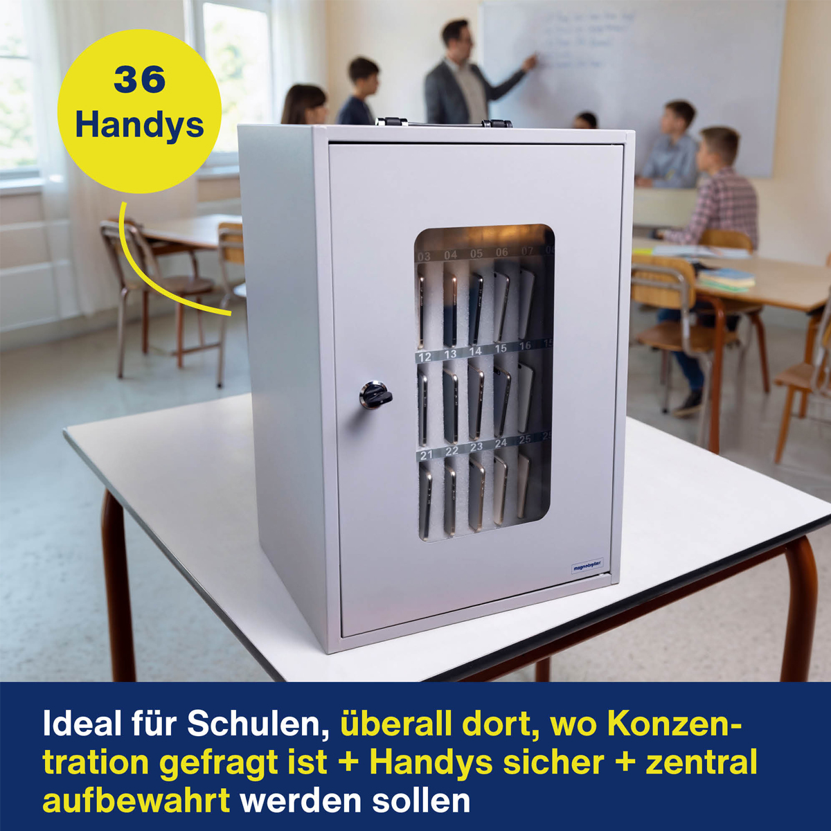 Magnetoplan Smartphone Storage Box, tragbarer Handy Tresor bis 36 Mobiltelefone 