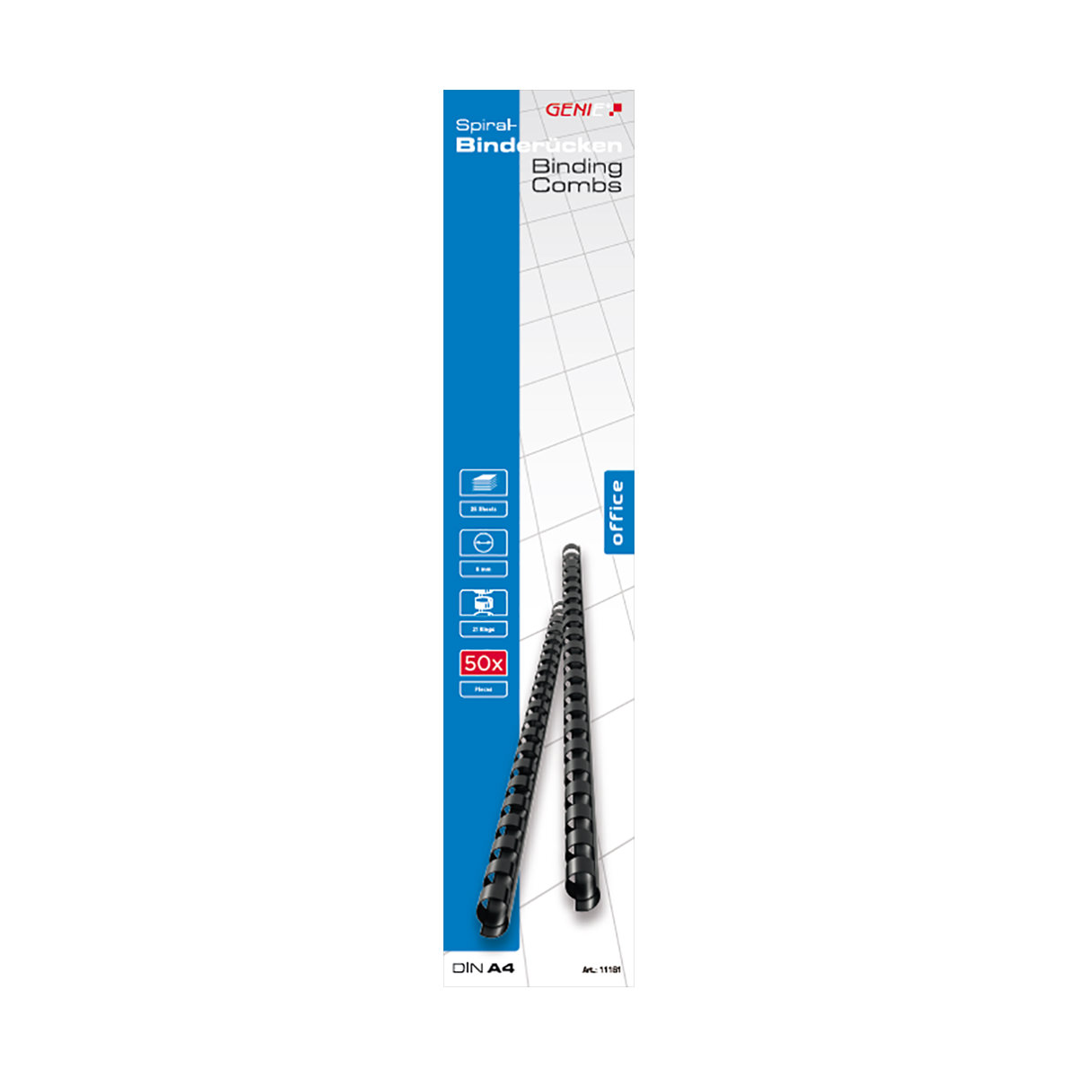 Genie 11181 Spiralbinderücken / 6 mm / schwarz / Länge 30 cm für A4 25 Blatt / Inhalt 50 Stück 