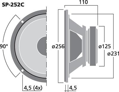 MONACOR SP-252C Car-Hi-Fi-Tieftöner, Ø 25 cm, 100 W, 4 O