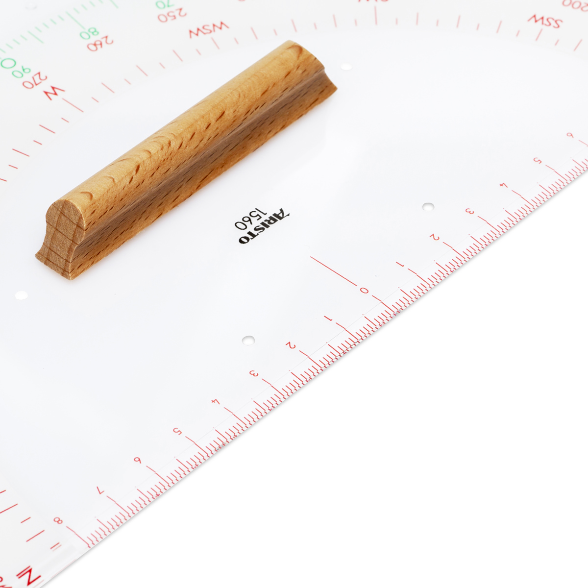 Aristo Kursdreieck 32,5 mm mit Holzgriff, Winkelskalen, 16 cm 