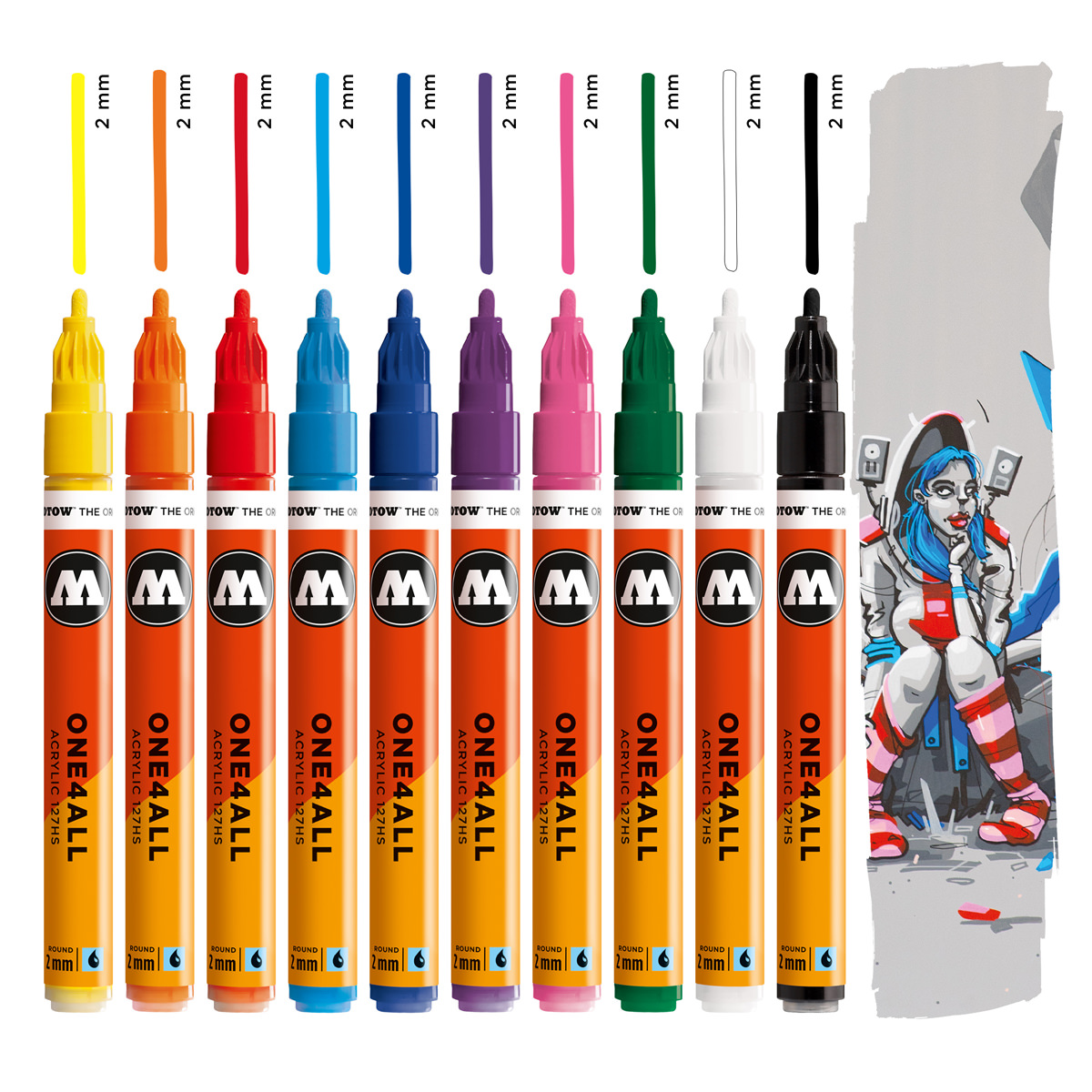Molotow Acrylmarker ONE4ALL ACRYLIC 127HS 10er Etui, 2 mm, Basic Set 1 