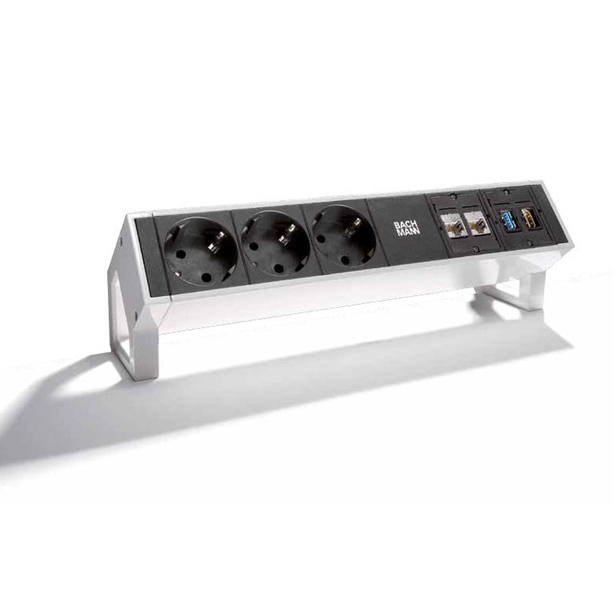 Bachmann 902.302 Steckdosenleiste DESK2 weiß, 3x CEE7/3, 2x CAT6, 1x USB-Anschluss, 1x HDMI-Anschluss