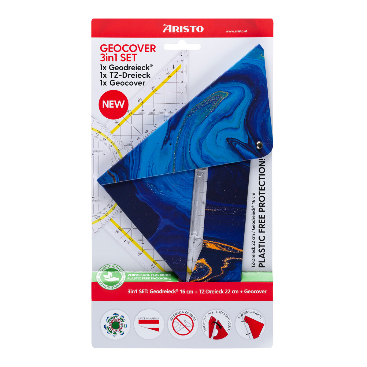 Aristo Geocover 3 in 1 Geo und TZ Dreieck Deep Blue  je 1 x  AR1552, AR1650/2 
