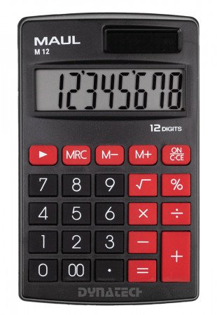 MAUL Taschenrechner M 12 / Schwarz / 12 Stellen / Batterie- und Solarbetrieb