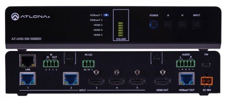 Atlona AT-UHD-SW-5000ED - HDBaseT/HDMI-Switch 5x2 2xHDBaseT Eingang - analog Audio