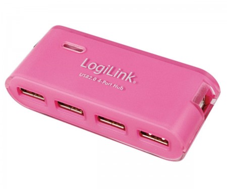 LogiLink USB 4-Port Hub - pink - mit Netzteil mit 4 USB 2.0-Anschlüssen