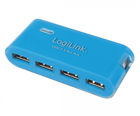 LogiLink USB 4-Port Hub - hellblau - mit Netzteil mit 4 USB 2.0-Anschlüssen