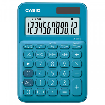Casio MS 20 UC BU - anzeigender Tischrechner 12st. LCD - Solar/Batterie - Steuer - blau