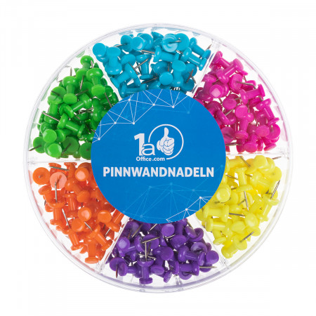 Dynatech Pinnwandnadeln 240er Box je 40 Stück grün, blau, lila, pink, orange, gelb