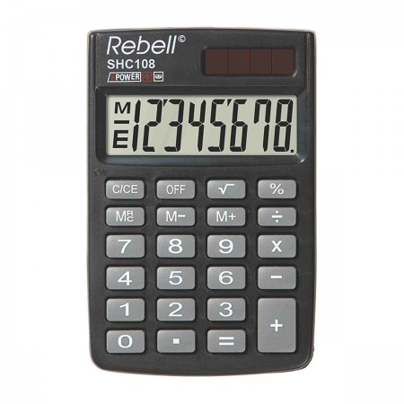 Rebell SHC 108 Taschenrechner, Solar u. Batterie 8-stelliges LCD Display, Schutzhülle umklappbar