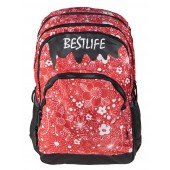 BestLife Schulrucksack für Laptop und Tablet bis 15,6 Zoll Smartphonefach Blumen rot / schwarz