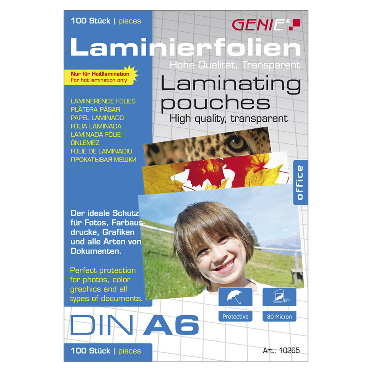 Genie 10265 Laminiertaschen A6, Folien 100 Stück Packung 