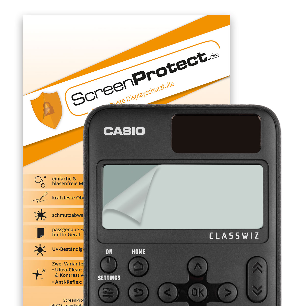 Casio FX-82 DE CW mit CalcCase-Schutztasche, Zirkelset orange, Folie, Buch, Garantie