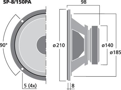 MONACOR SP-8/150PA PA-Tiefmitteltöner, 150 W, 8 O