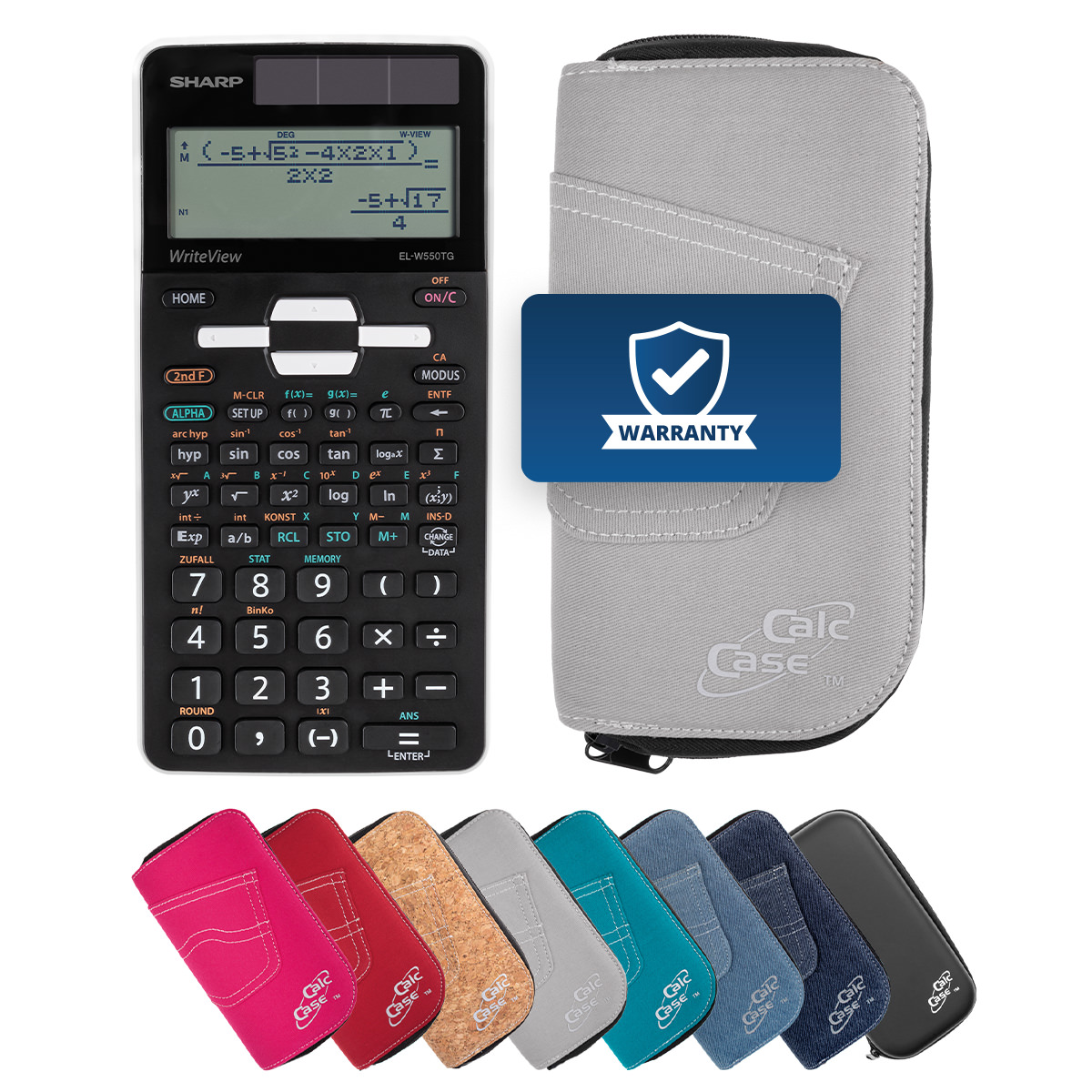 Sharp EL-W550TG Schulrechner mit Schutztasche im Jeans-Design hellgrau 
