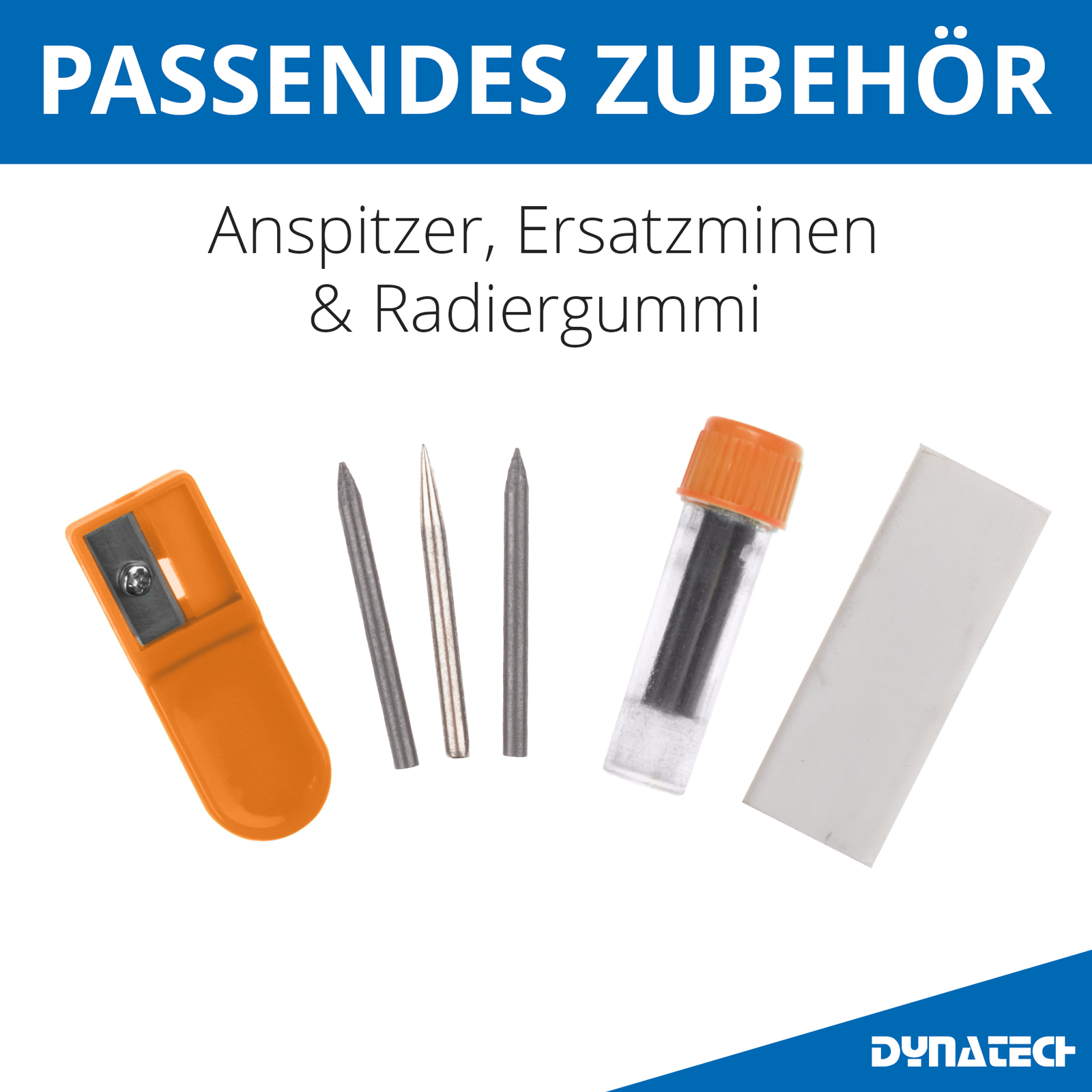 DynaTech Schnellverstellzirkel orange inkl. 2 Ersatzminen, Etui & 10 weiteren Zubehörartikeln