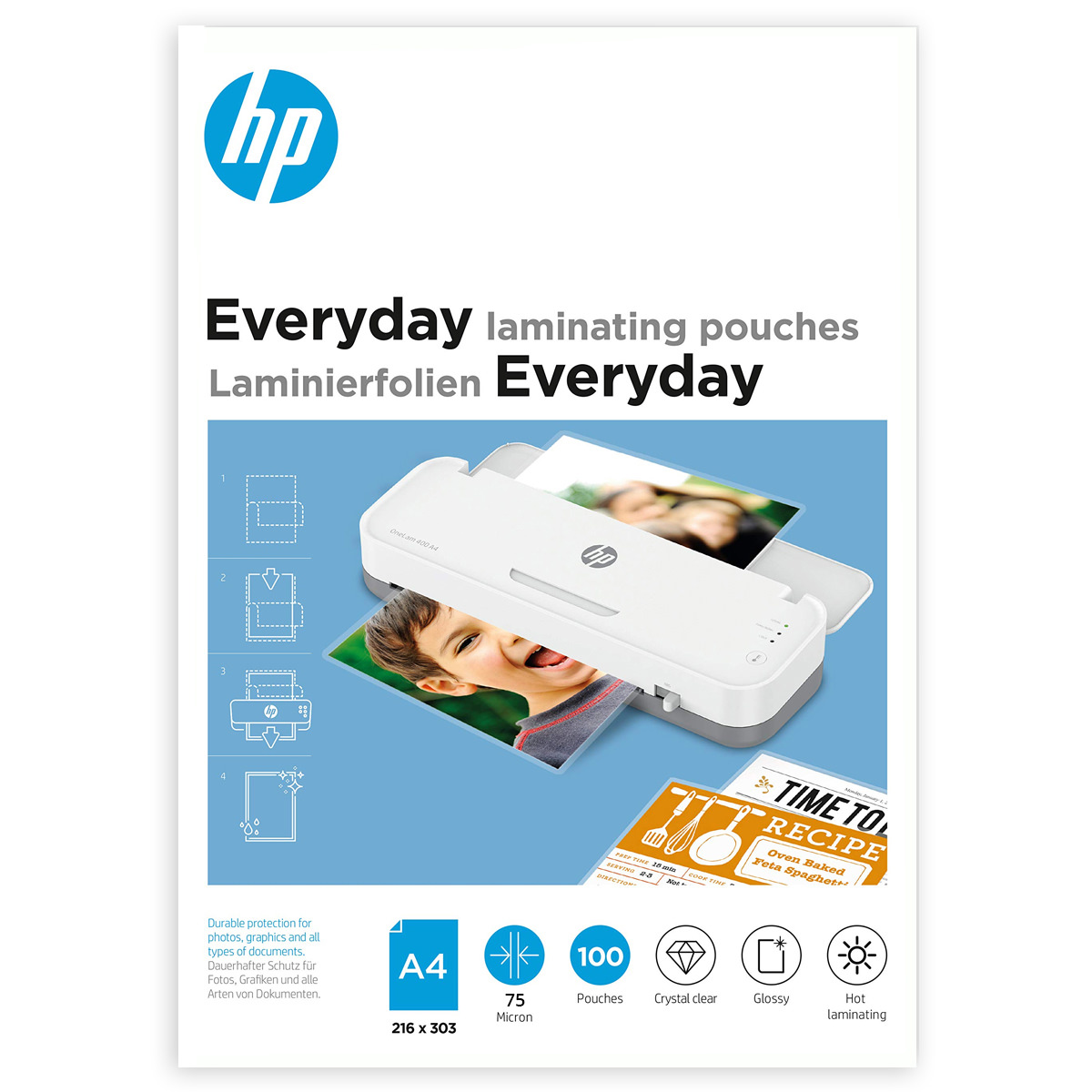 HP Laminiertaschen Everyday, A4, 75 Micron, 100 Stück 