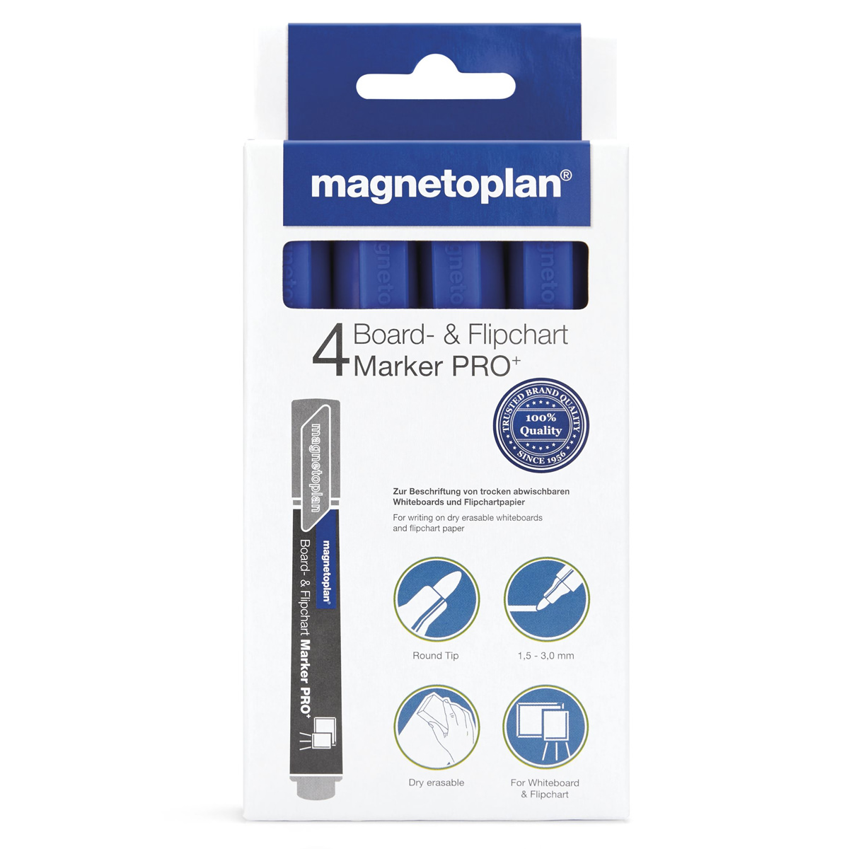 Magnetoplan 1228103 Board- und Flipchartmarker Pro+ blau, 4 Stück