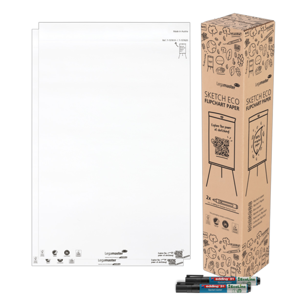 Legamaster 7-157620 Flipchart-Papierblock SKETCH ECO, blanko, 2x 50 Blatt