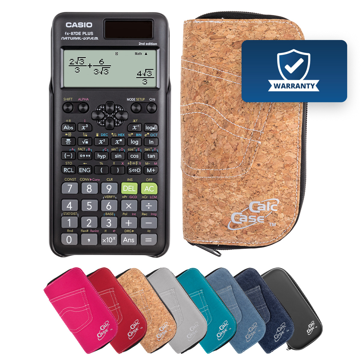 Casio FX-87 DE Plus II Schulrechner mit Schutztasche im Kork-Design 
