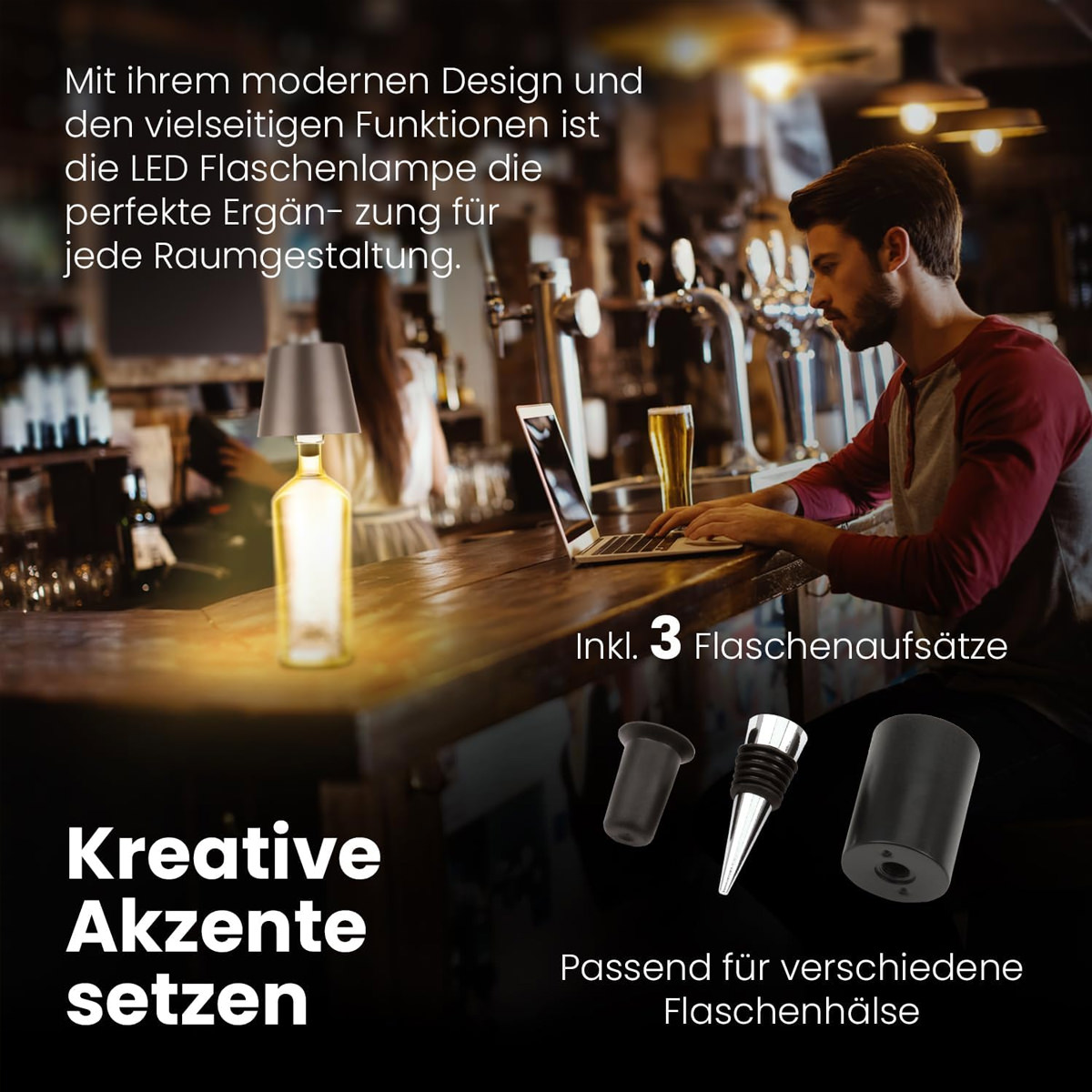 AddLiving LED Flaschenleuchte Grau 