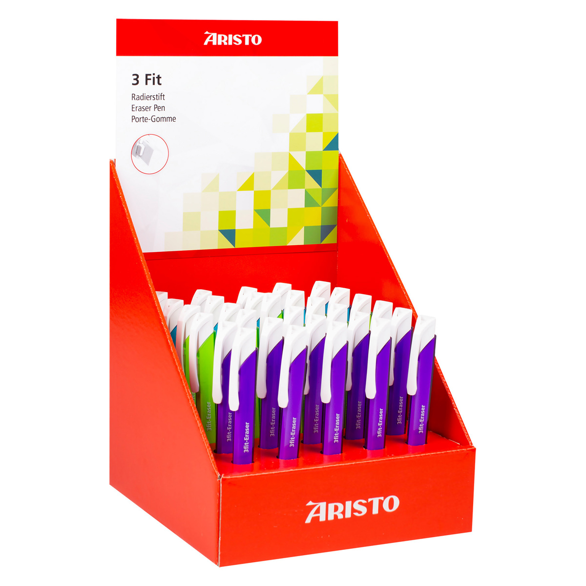 Aristo Radierstift 3fit-Eraser 30er Display, farbig sortiert 
