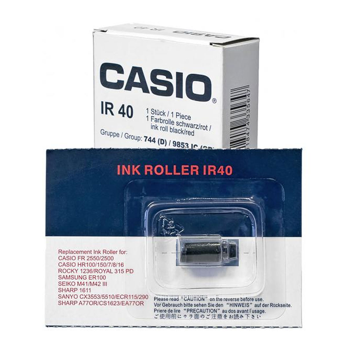 Casio Inkroller IR40 schwarz für Tischrechner mit Rollendruckwerk, 1 Farbrolle für HR-160, FR-520/620 TER/2650