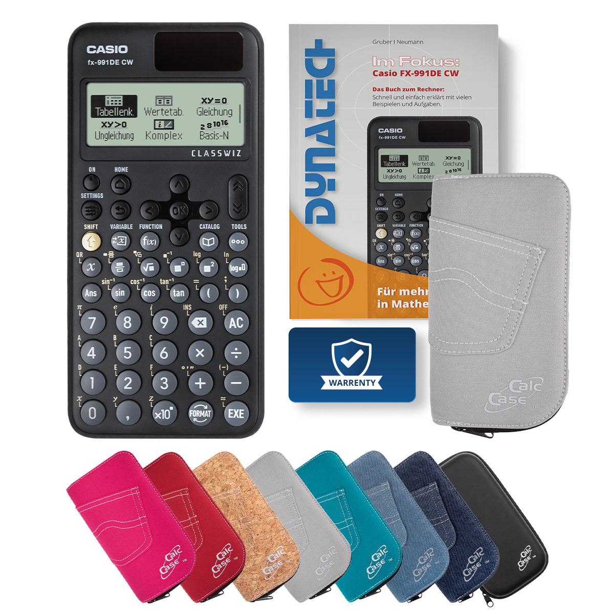 Casio FX-991 DE CW Schulrechner mit Schutztasche hellgrau & Fachbuch 