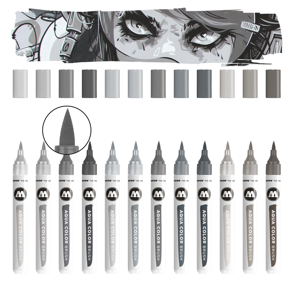 Molotow Marker AQUA COLOR BRUSH 12er Etui, Grey Set, sortiert 