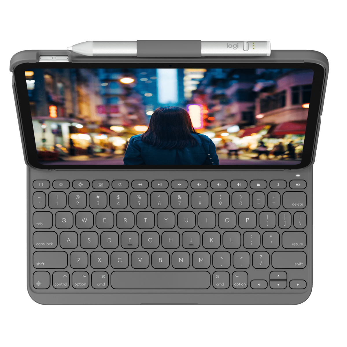 Logitech Slim Folio mit QWERTZ Tastatur Deutsch, Grau, Bluetooth, für iPad A16 & iPad 10. Generation