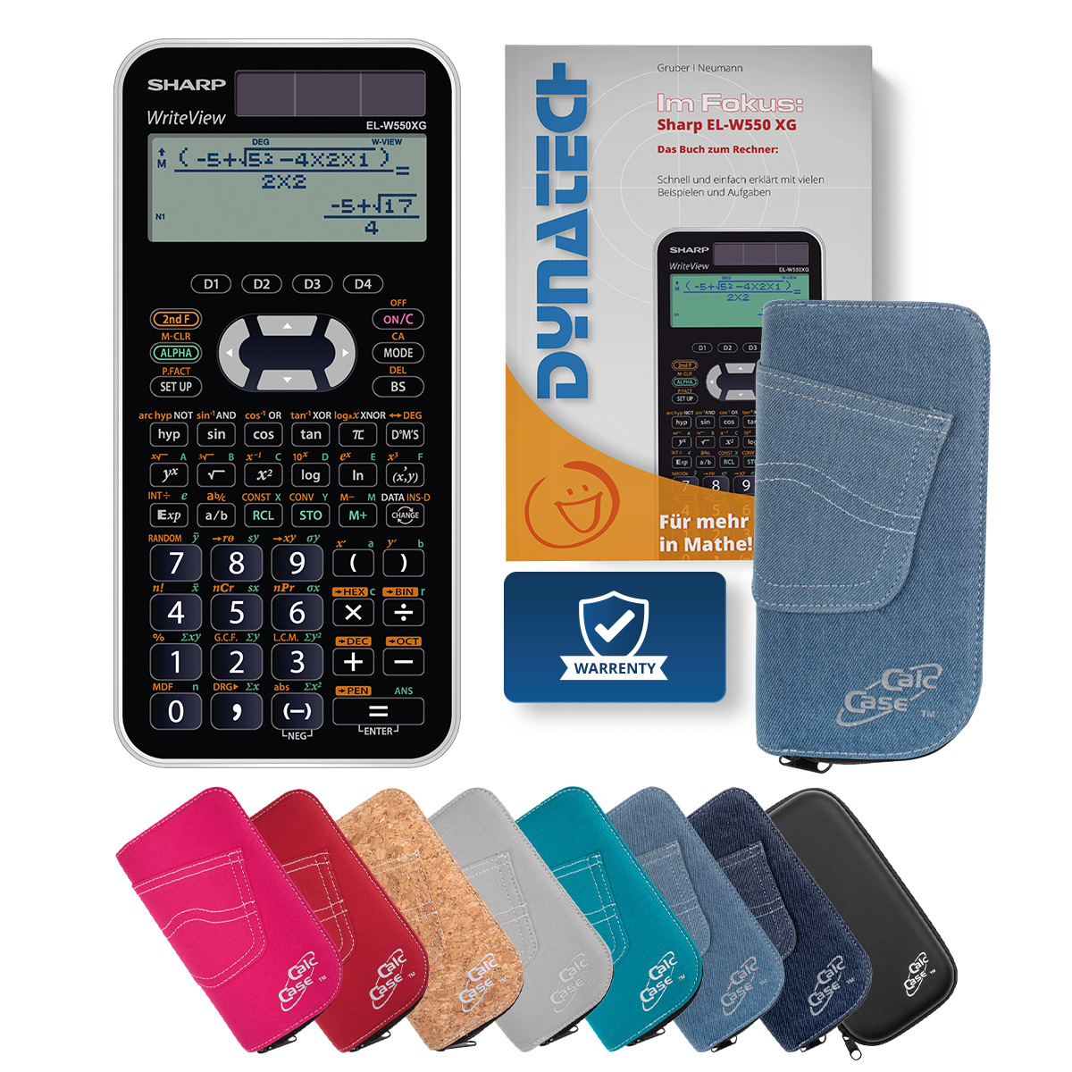 Sharp EL-W550 XG Schulrechner mit Schutztasche hellblau und Fachbuch 