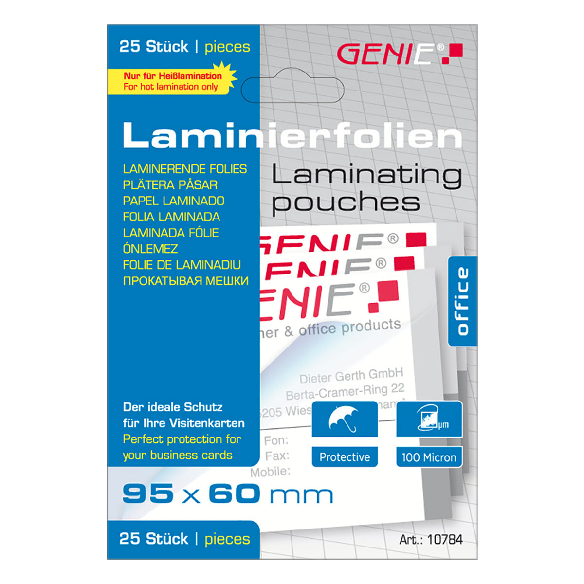Genie 10784 Laminiertaschen Visitenkarten, 25 Stück, 100mic 