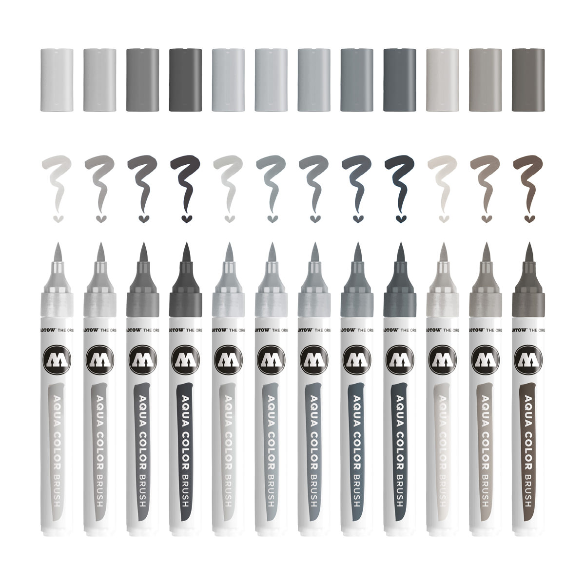 Molotow Marker AQUA COLOR BRUSH 12er Etui, Grey Set, sortiert 