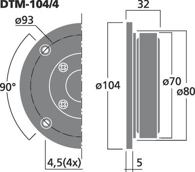 MONACOR DTM-104/4 Hi-Fi-Kalottenhochtöner, 45 W, 8 O (/8) + 4 O (/4)