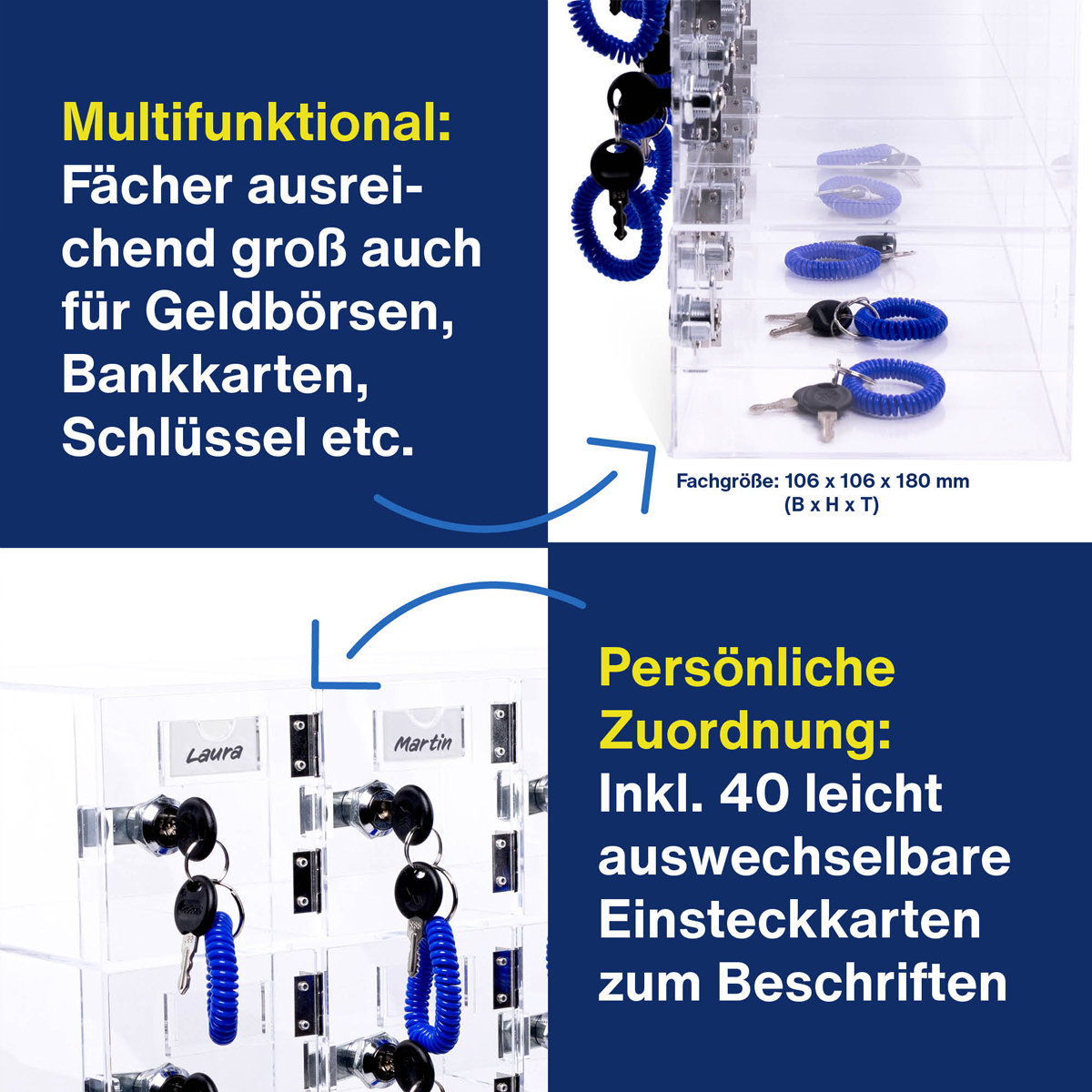 Magnetoplan Smartphone Storage Schrank Acryl, 20 jeweils verschließbare Fächer, Handy Tresor 
