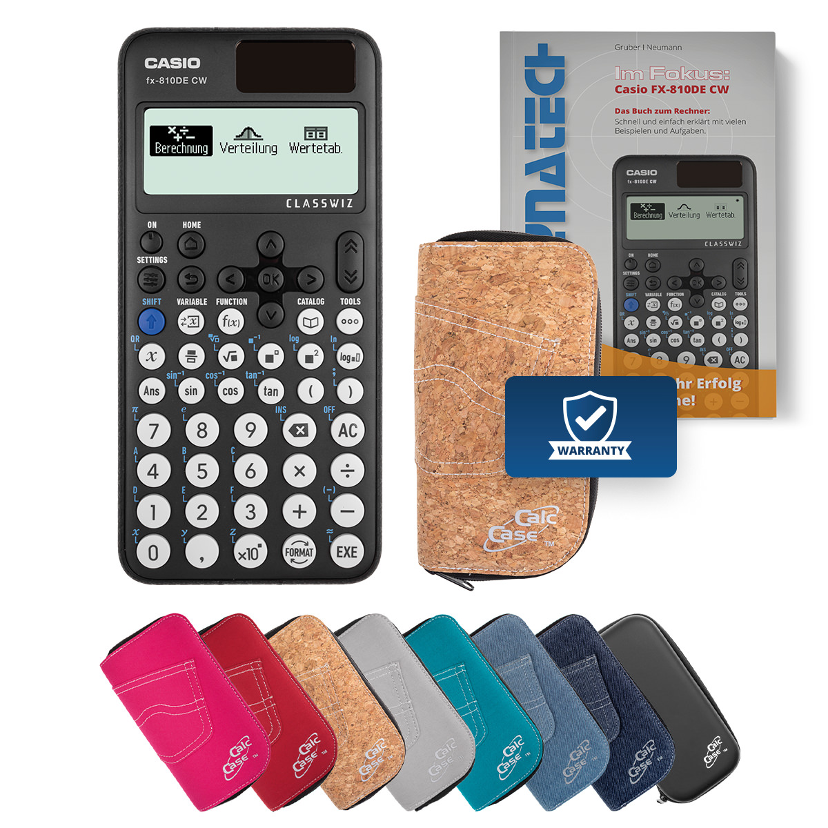 Casio FX-810 DE CW Schulrechner mit Schutztasche kork und Fachbuch 