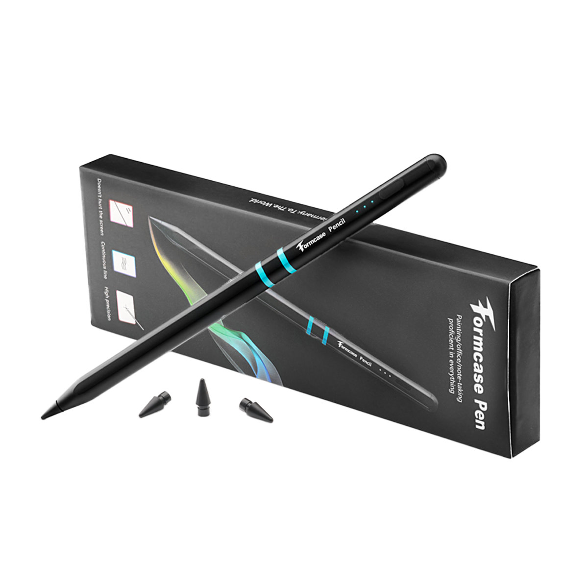 Formcase Smart Stylus Pencil schwarz inkl. 3 Ersatzspitzen, für Apple iPad Modelle ab 2018, USB-C Ladeanschluss