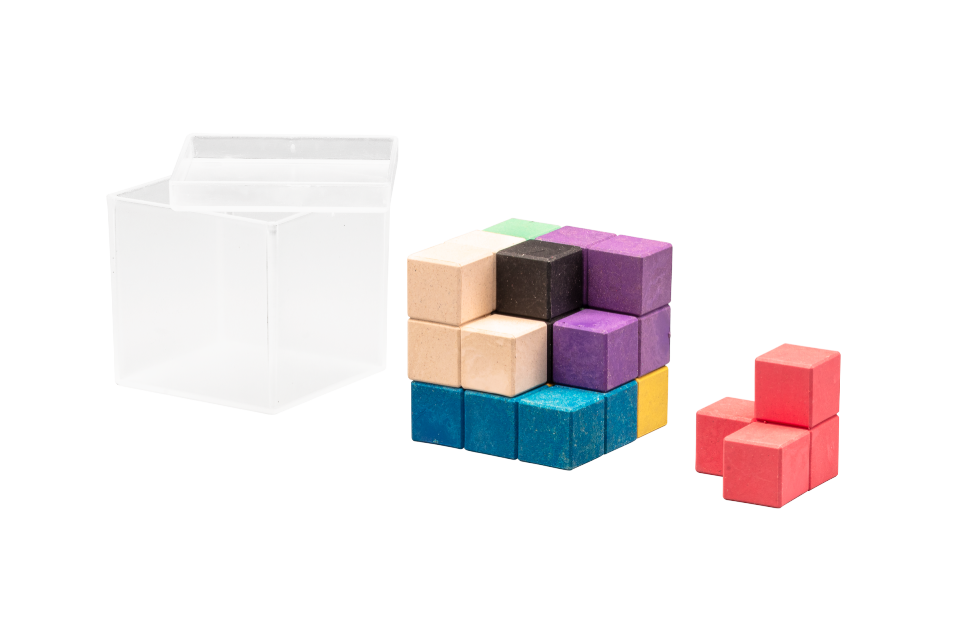 Wissner SOMA Würfel aus 7 farbigen Elementen 6 x 6 x 6 cm, Einzelteile aus 4 oder 3 Einzelsteinen 