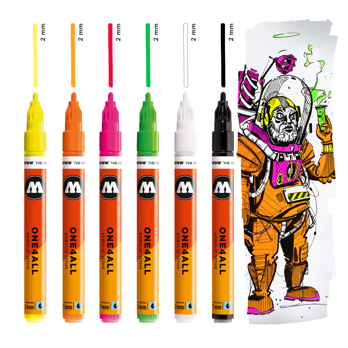 Molotow Acrylmarker ONE4ALL ACRYLIC 127HS 6er Etui, Neon Set, sortiert 