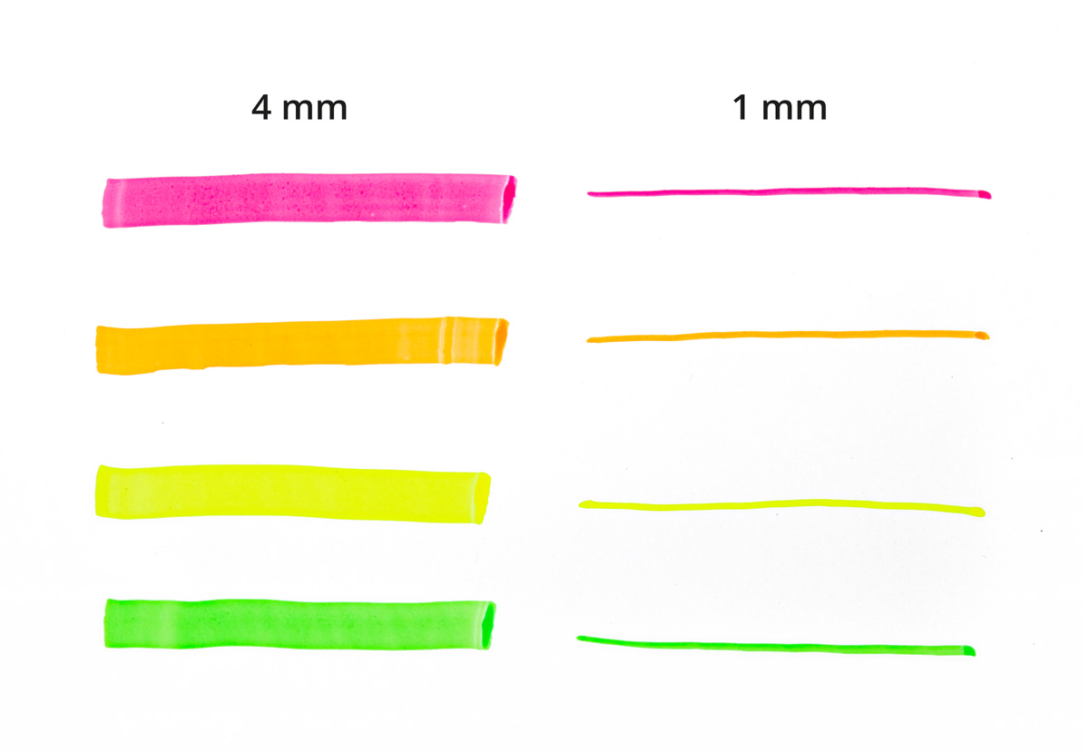 Kores High Liner Set Textmarker mit Keilspitze ca. 1 - 4mm, grün, pink, gelb und orange 