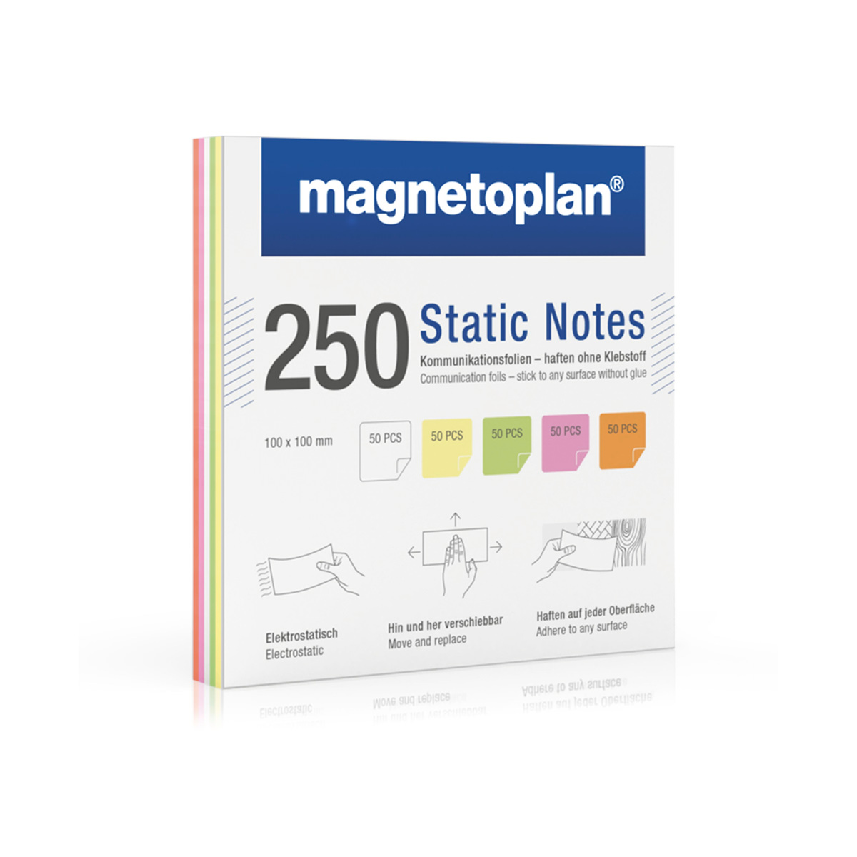 Magnetoplan 11250110 Static Notes , 250 Stück, sortiert 10 x 10cm