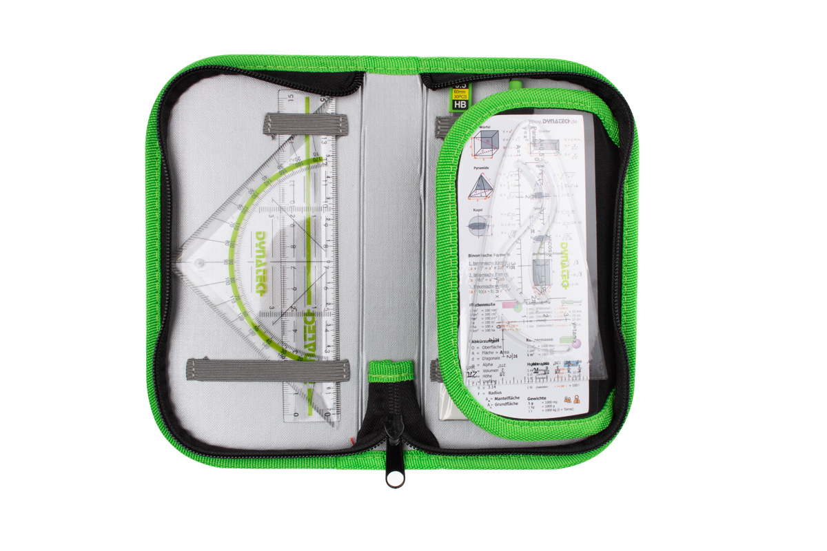 DynaTech Geometrie- und Zirkelset (13-teilig) Etui mit Reißverschluss in grün