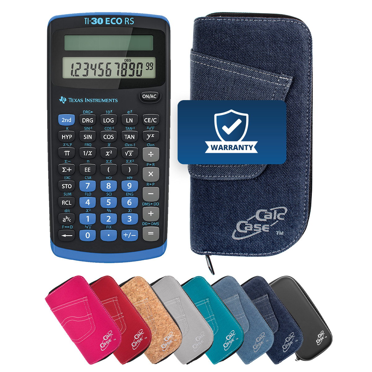 TI-30 ECO RS Schulrechner mit Schutztasche im Jeans-Design dunkelblau 