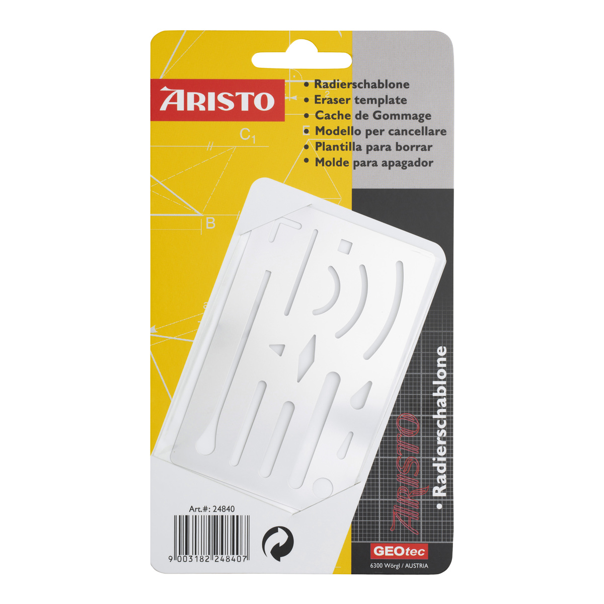 Aristo Radierschablone 9 x 6 cm rostfreier Stahl, 15 Öffnungen 